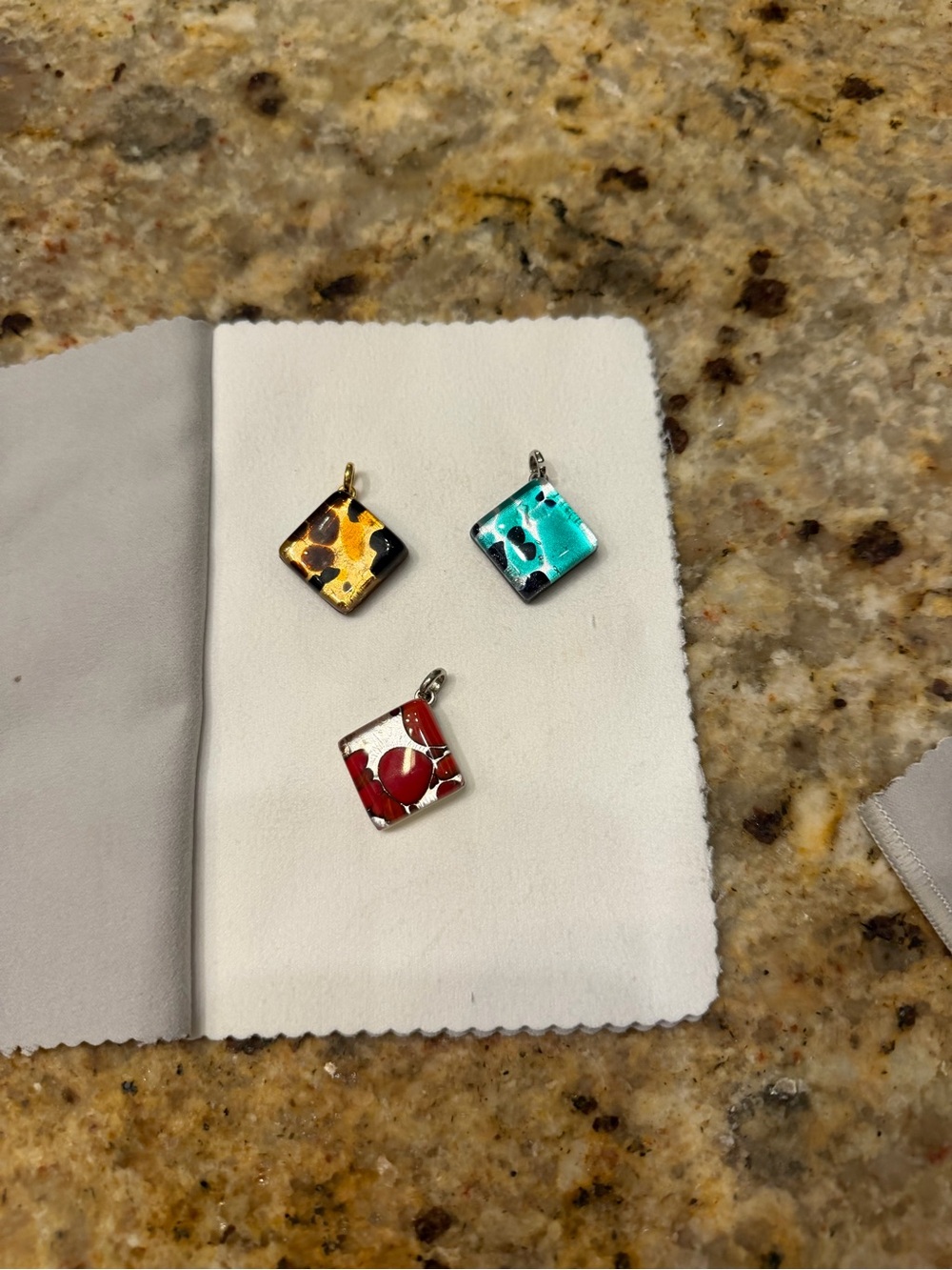 Made in Venice, Italy! Murano Glass Square Pendant Trio - Yellow, Turquoise, Red